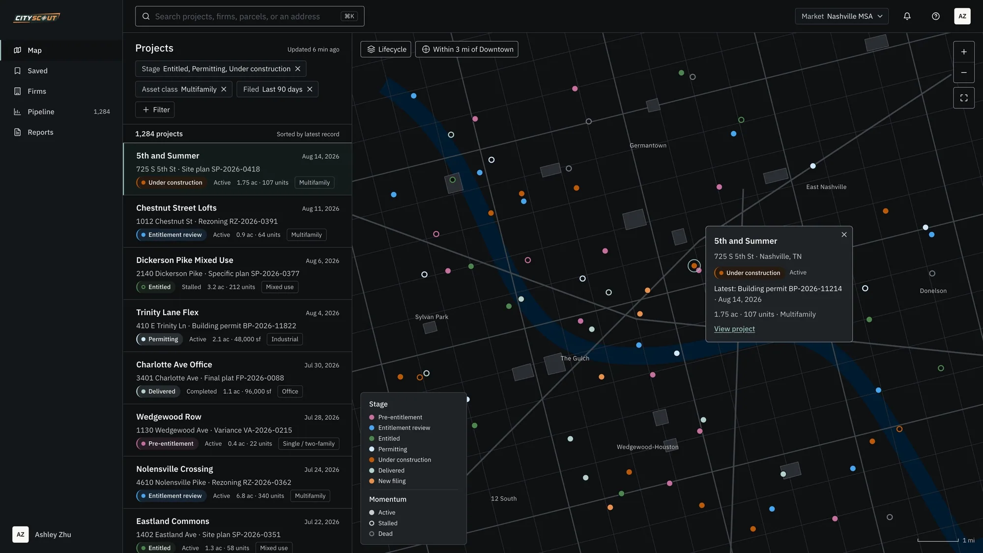The CityScout map in Athens dark