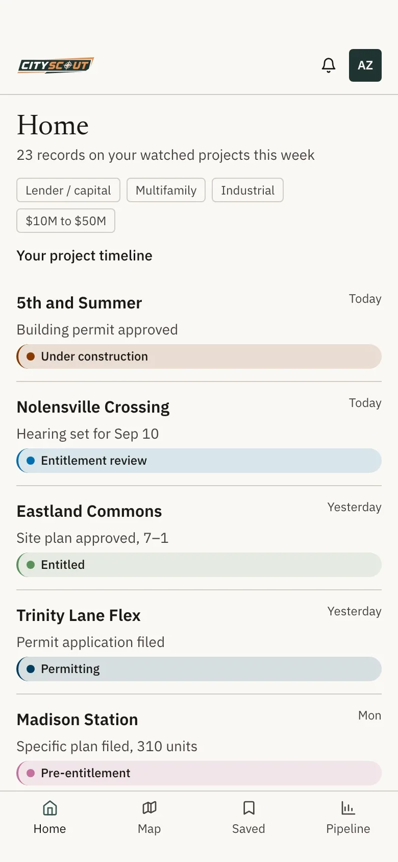 The CityScout home screen on a phone